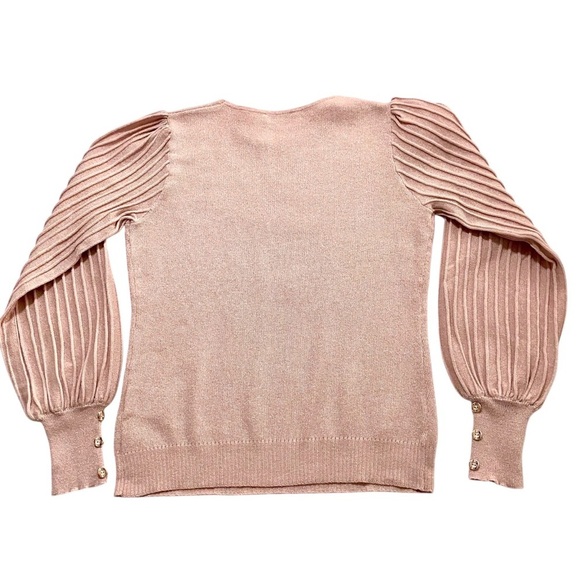 Nanette Lapore Pink Blush Sweater Medium Shimmery Long Rib Sleeves Light - Picture 10 of 15